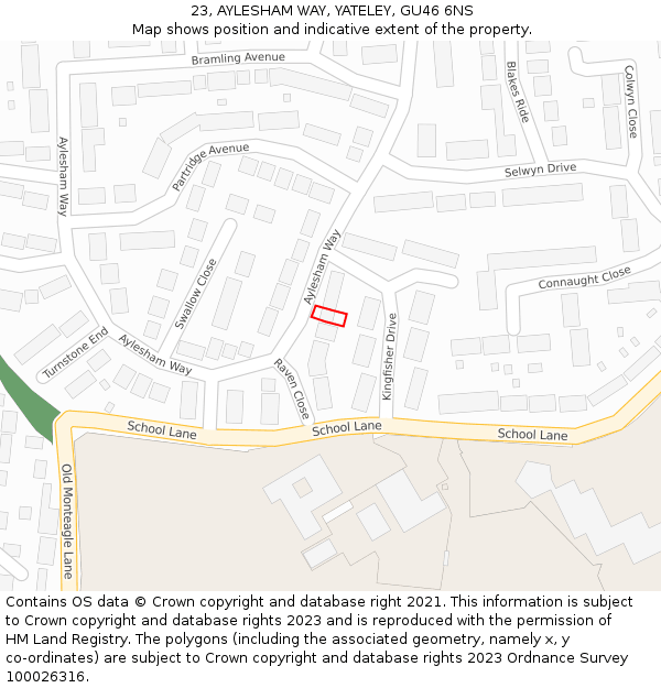 23, AYLESHAM WAY, YATELEY, GU46 6NS: Location map and indicative extent of plot