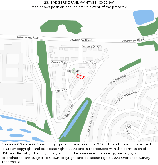 23, BADGERS DRIVE, WANTAGE, OX12 9WJ: Location map and indicative extent of plot