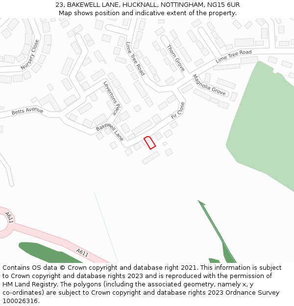 23, BAKEWELL LANE, HUCKNALL, NOTTINGHAM, NG15 6UR: Location map and indicative extent of plot