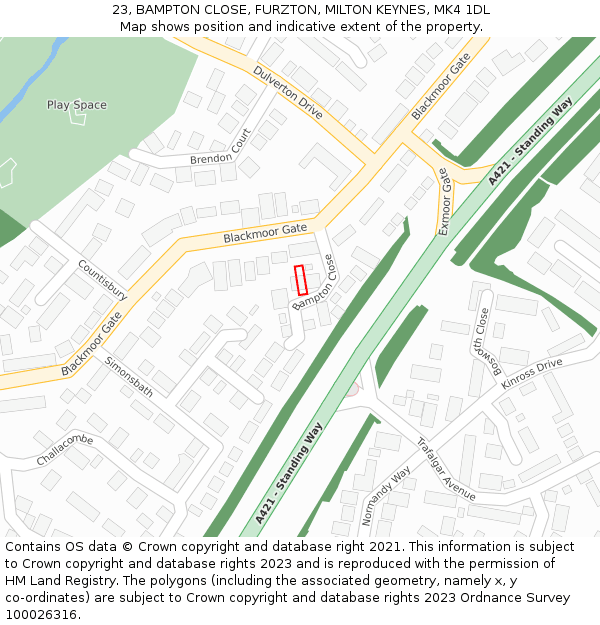 23, BAMPTON CLOSE, FURZTON, MILTON KEYNES, MK4 1DL: Location map and indicative extent of plot