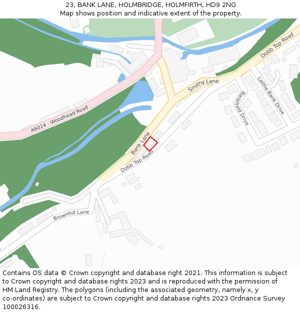 23, BANK LANE, HOLMBRIDGE, HOLMFIRTH, HD9 2NG: Location map and indicative extent of plot