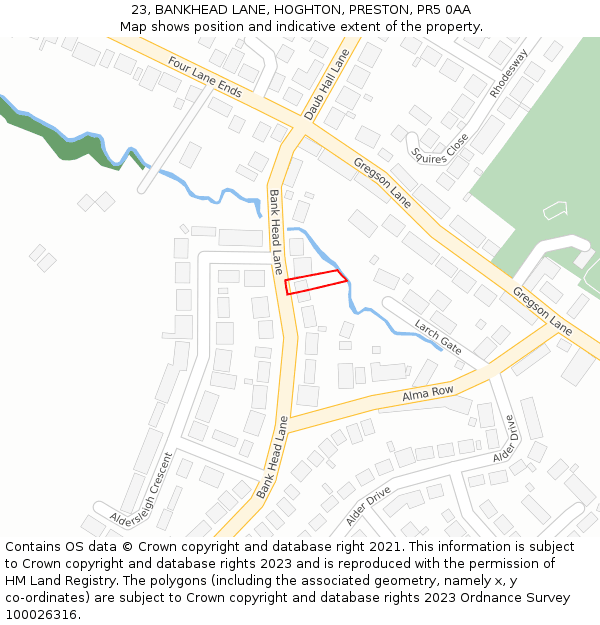 23, BANKHEAD LANE, HOGHTON, PRESTON, PR5 0AA: Location map and indicative extent of plot