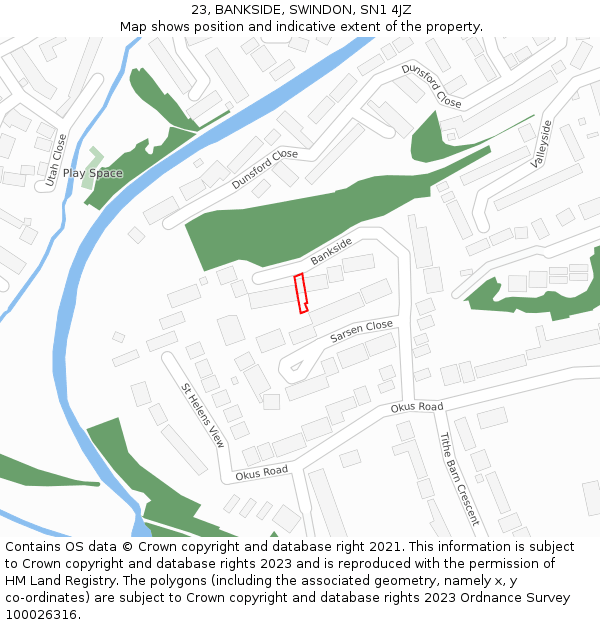 23, BANKSIDE, SWINDON, SN1 4JZ: Location map and indicative extent of plot