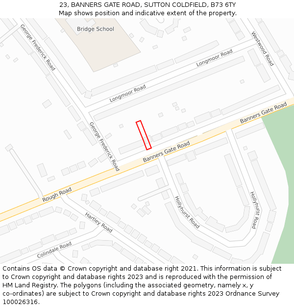 23, BANNERS GATE ROAD, SUTTON COLDFIELD, B73 6TY: Location map and indicative extent of plot