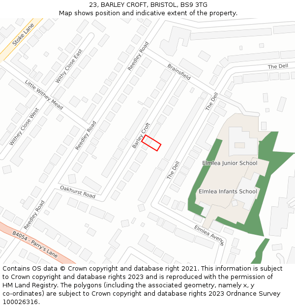 23, BARLEY CROFT, BRISTOL, BS9 3TG: Location map and indicative extent of plot