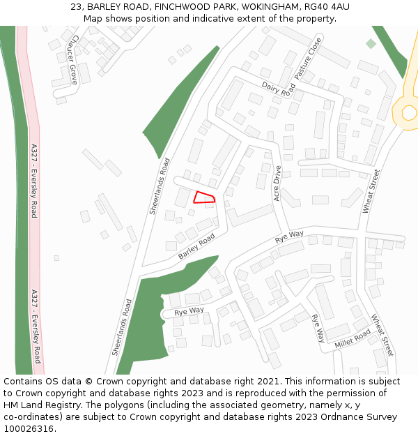 23, BARLEY ROAD, FINCHWOOD PARK, WOKINGHAM, RG40 4AU: Location map and indicative extent of plot
