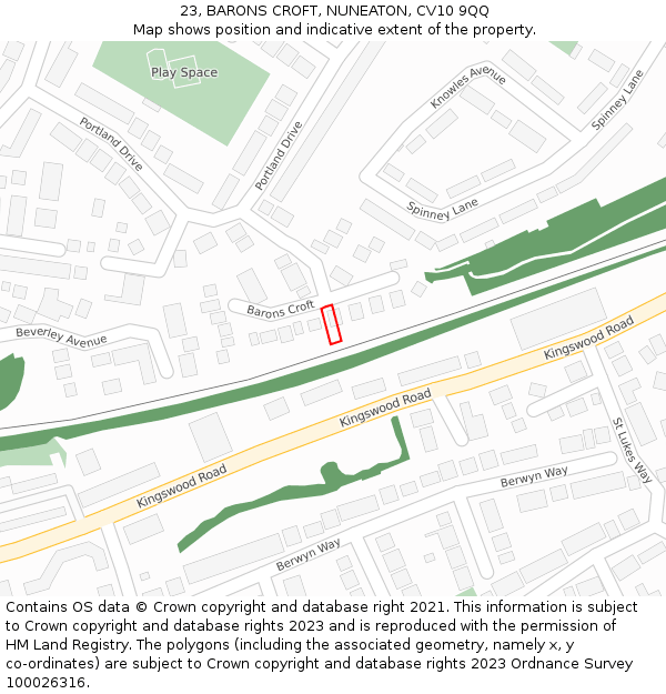 23, BARONS CROFT, NUNEATON, CV10 9QQ: Location map and indicative extent of plot