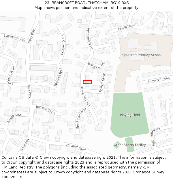 23, BEANCROFT ROAD, THATCHAM, RG19 3XS: Location map and indicative extent of plot