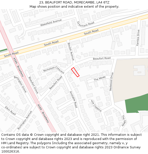 23, BEAUFORT ROAD, MORECAMBE, LA4 6TZ: Location map and indicative extent of plot