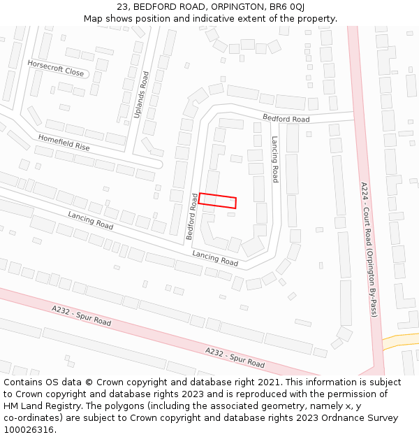 23, BEDFORD ROAD, ORPINGTON, BR6 0QJ: Location map and indicative extent of plot