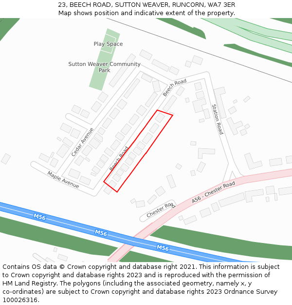 23, BEECH ROAD, SUTTON WEAVER, RUNCORN, WA7 3ER: Location map and indicative extent of plot
