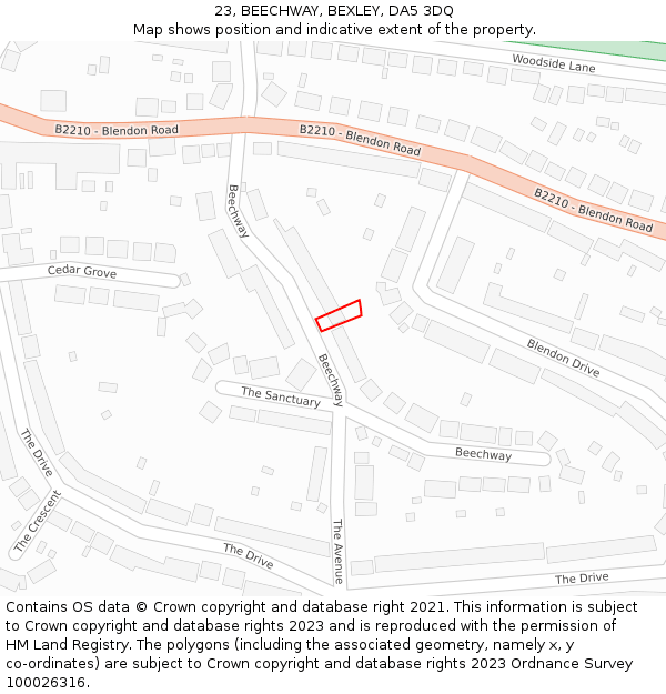 23, BEECHWAY, BEXLEY, DA5 3DQ: Location map and indicative extent of plot