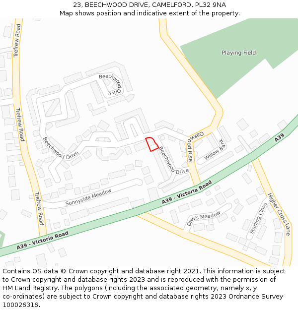 23, BEECHWOOD DRIVE, CAMELFORD, PL32 9NA: Location map and indicative extent of plot