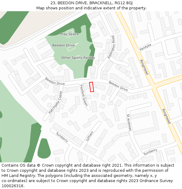 23, BEEDON DRIVE, BRACKNELL, RG12 8GJ: Location map and indicative extent of plot