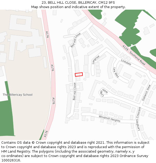 23, BELL HILL CLOSE, BILLERICAY, CM12 9FS: Location map and indicative extent of plot
