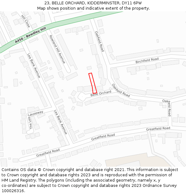 23, BELLE ORCHARD, KIDDERMINSTER, DY11 6PW: Location map and indicative extent of plot