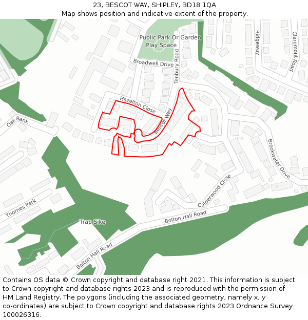 23, BESCOT WAY, SHIPLEY, BD18 1QA: Location map and indicative extent of plot
