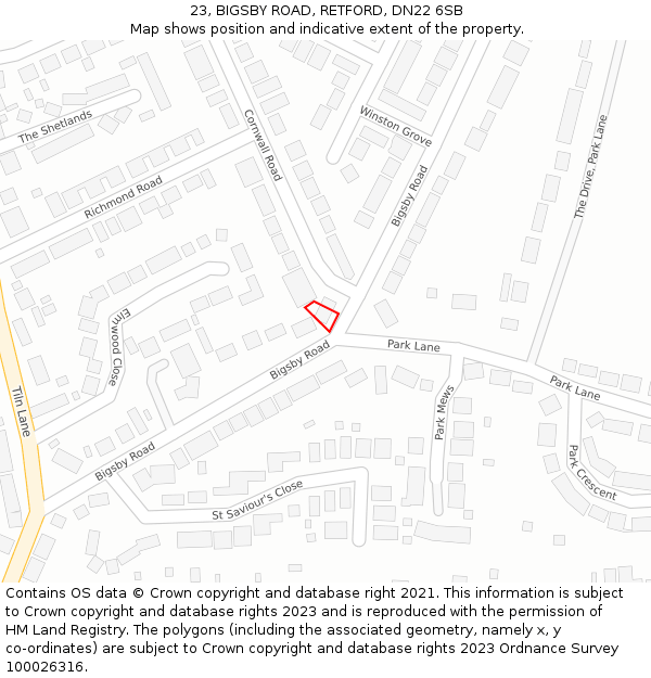 23, BIGSBY ROAD, RETFORD, DN22 6SB: Location map and indicative extent of plot