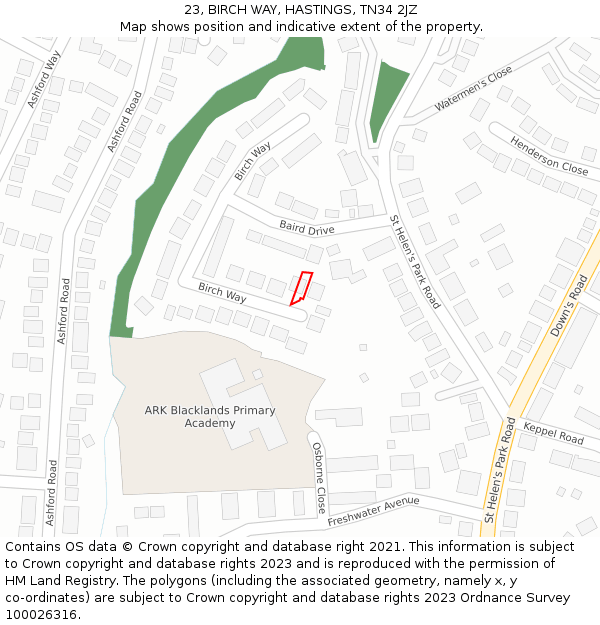 23, BIRCH WAY, HASTINGS, TN34 2JZ: Location map and indicative extent of plot
