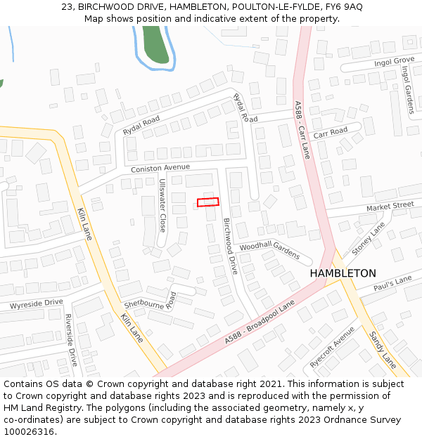 23, BIRCHWOOD DRIVE, HAMBLETON, POULTON-LE-FYLDE, FY6 9AQ: Location map and indicative extent of plot