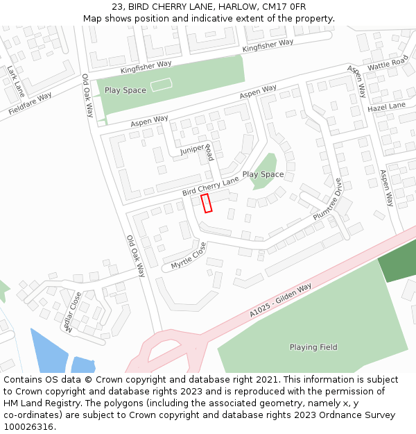 23, BIRD CHERRY LANE, HARLOW, CM17 0FR: Location map and indicative extent of plot