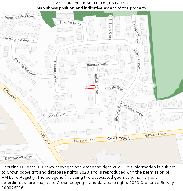 23, BIRKDALE RISE, LEEDS, LS17 7SU: Location map and indicative extent of plot