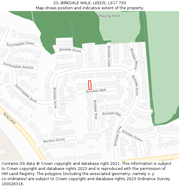 23, BIRKDALE WALK, LEEDS, LS17 7SX: Location map and indicative extent of plot