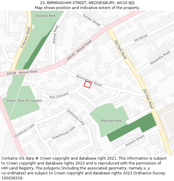 23, BIRMINGHAM STREET, WEDNESBURY, WS10 9JQ: Location map and indicative extent of plot