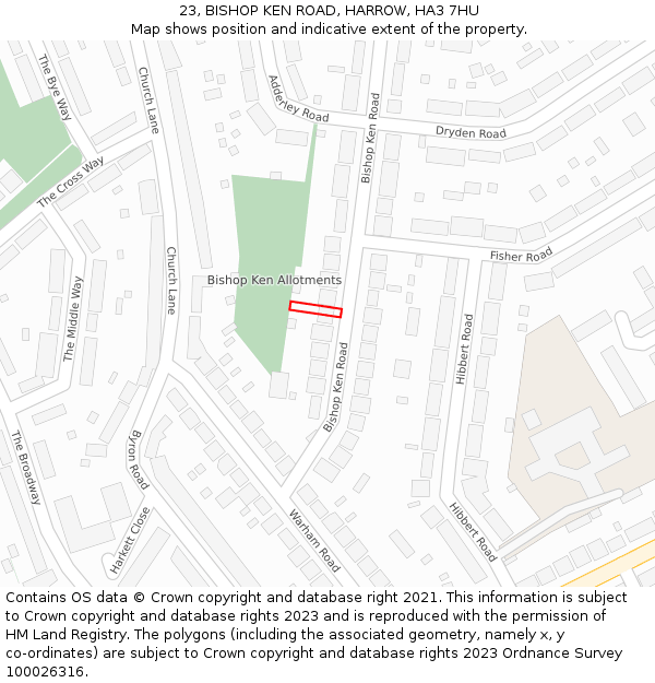 23, BISHOP KEN ROAD, HARROW, HA3 7HU: Location map and indicative extent of plot