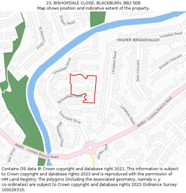 23, BISHOPDALE CLOSE, BLACKBURN, BB2 5EB: Location map and indicative extent of plot