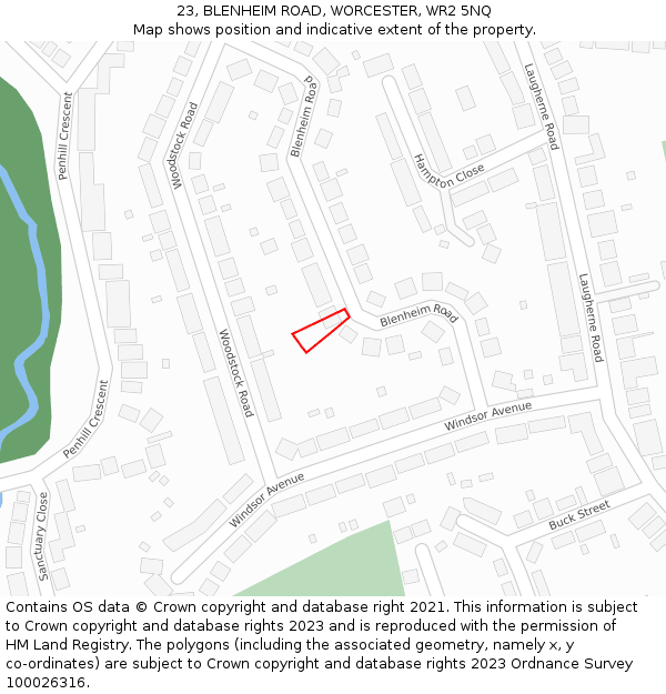 23, BLENHEIM ROAD, WORCESTER, WR2 5NQ: Location map and indicative extent of plot