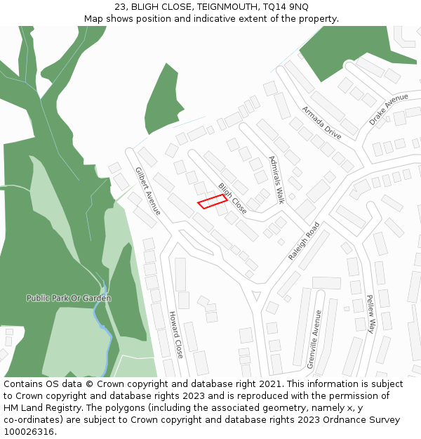 23, BLIGH CLOSE, TEIGNMOUTH, TQ14 9NQ: Location map and indicative extent of plot