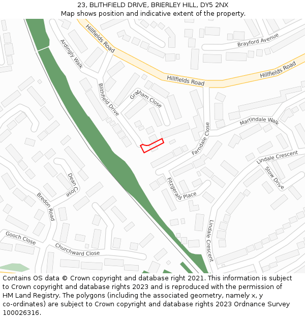 23, BLITHFIELD DRIVE, BRIERLEY HILL, DY5 2NX: Location map and indicative extent of plot