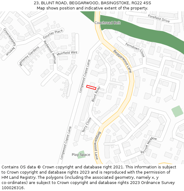 23, BLUNT ROAD, BEGGARWOOD, BASINGSTOKE, RG22 4SS: Location map and indicative extent of plot