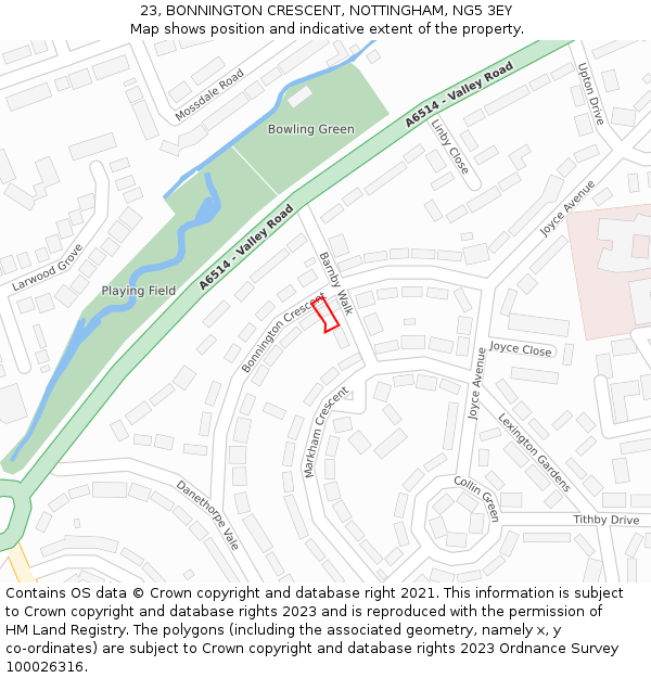 23, BONNINGTON CRESCENT, NOTTINGHAM, NG5 3EY: Location map and indicative extent of plot