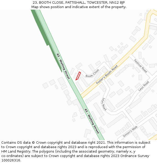 23, BOOTH CLOSE, PATTISHALL, TOWCESTER, NN12 8JP: Location map and indicative extent of plot