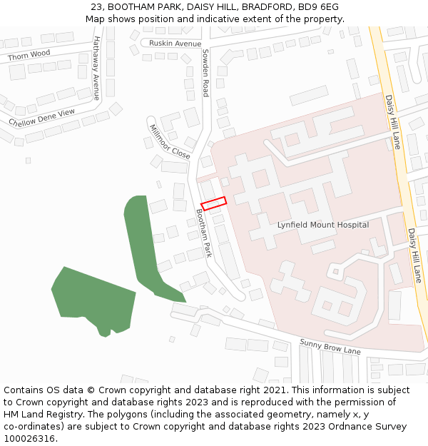 23, BOOTHAM PARK, DAISY HILL, BRADFORD, BD9 6EG: Location map and indicative extent of plot