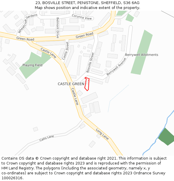 23, BOSVILLE STREET, PENISTONE, SHEFFIELD, S36 6AG: Location map and indicative extent of plot