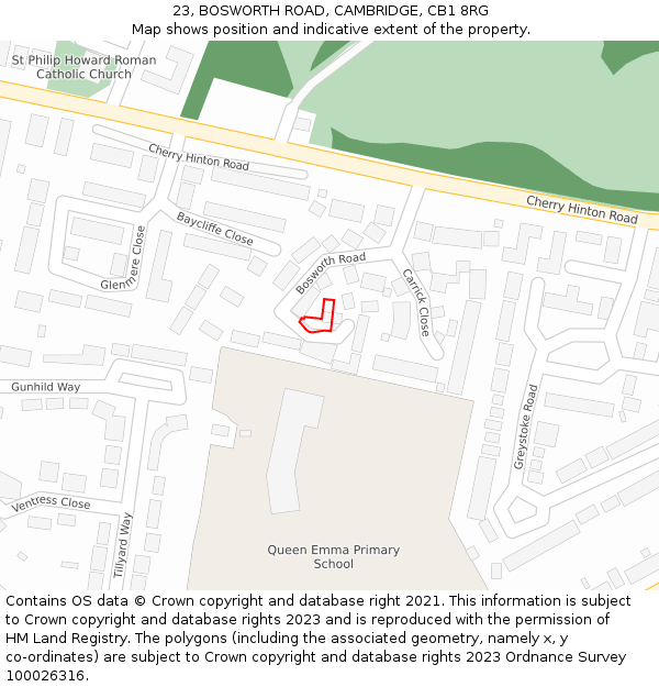 23, BOSWORTH ROAD, CAMBRIDGE, CB1 8RG: Location map and indicative extent of plot