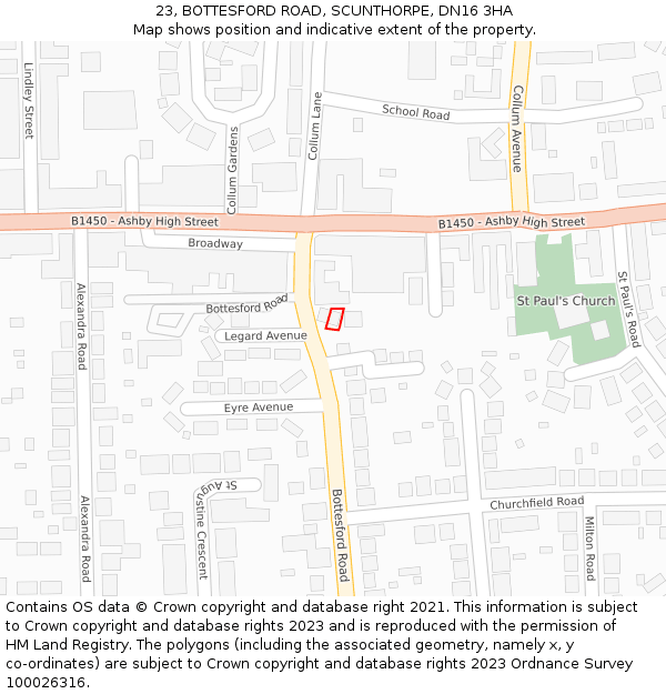 23, BOTTESFORD ROAD, SCUNTHORPE, DN16 3HA: Location map and indicative extent of plot