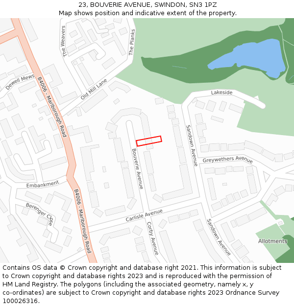 23, BOUVERIE AVENUE, SWINDON, SN3 1PZ: Location map and indicative extent of plot