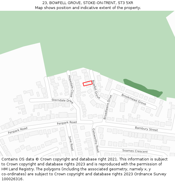 23, BOWFELL GROVE, STOKE-ON-TRENT, ST3 5XR: Location map and indicative extent of plot
