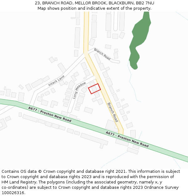 23, BRANCH ROAD, MELLOR BROOK, BLACKBURN, BB2 7NU: Location map and indicative extent of plot