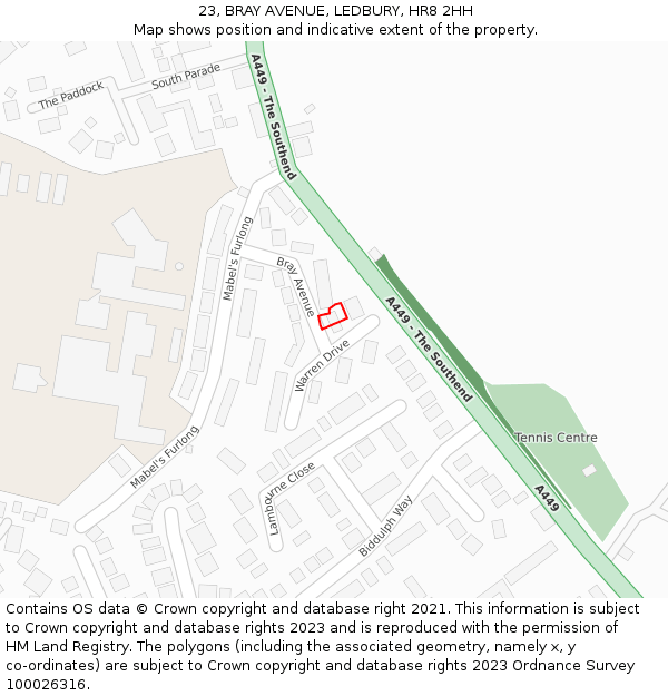 23, BRAY AVENUE, LEDBURY, HR8 2HH: Location map and indicative extent of plot