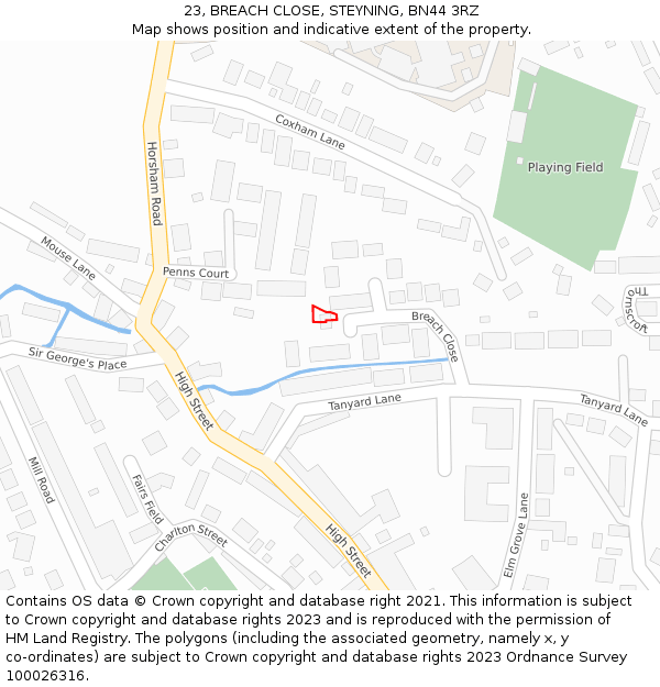 23, BREACH CLOSE, STEYNING, BN44 3RZ: Location map and indicative extent of plot
