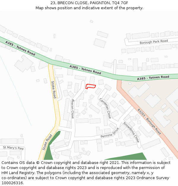23, BRECON CLOSE, PAIGNTON, TQ4 7GF: Location map and indicative extent of plot