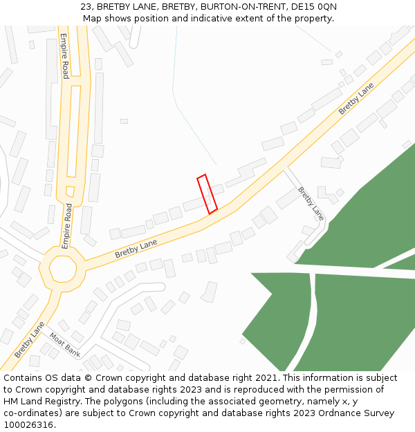 23, BRETBY LANE, BRETBY, BURTON-ON-TRENT, DE15 0QN: Location map and indicative extent of plot