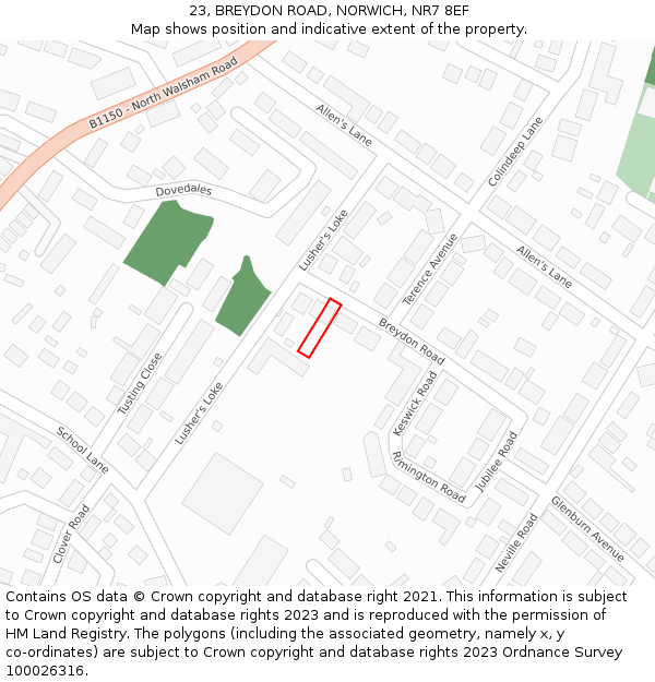 23, BREYDON ROAD, NORWICH, NR7 8EF: Location map and indicative extent of plot