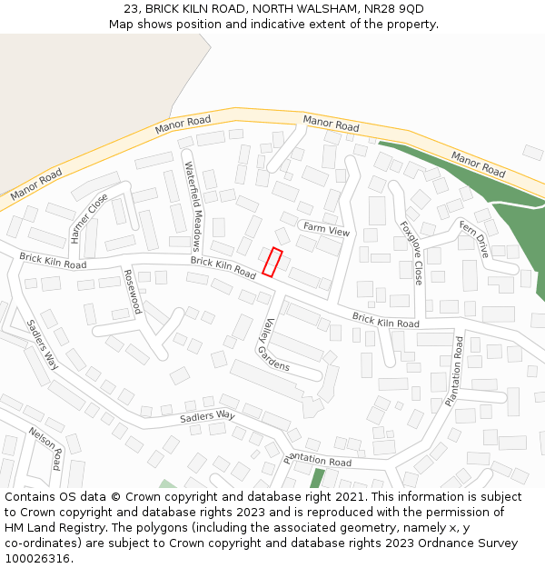 23, BRICK KILN ROAD, NORTH WALSHAM, NR28 9QD: Location map and indicative extent of plot