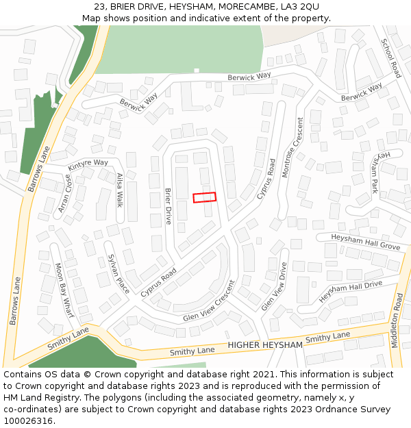23, BRIER DRIVE, HEYSHAM, MORECAMBE, LA3 2QU: Location map and indicative extent of plot